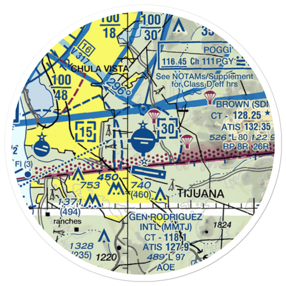 Brown Field Municipal Airport (SDM) VFR Sectional Sticker (20 mile) 