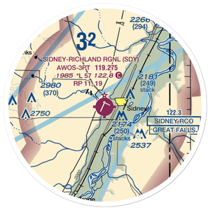 Sidney - Richland Regional Airport (SDY) VFR Sectional Sticker (20 mile)