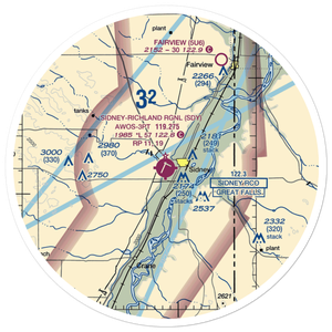 Sidney - Richland Regional Airport (SDY) VFR Sectional Sticker (30 mile)