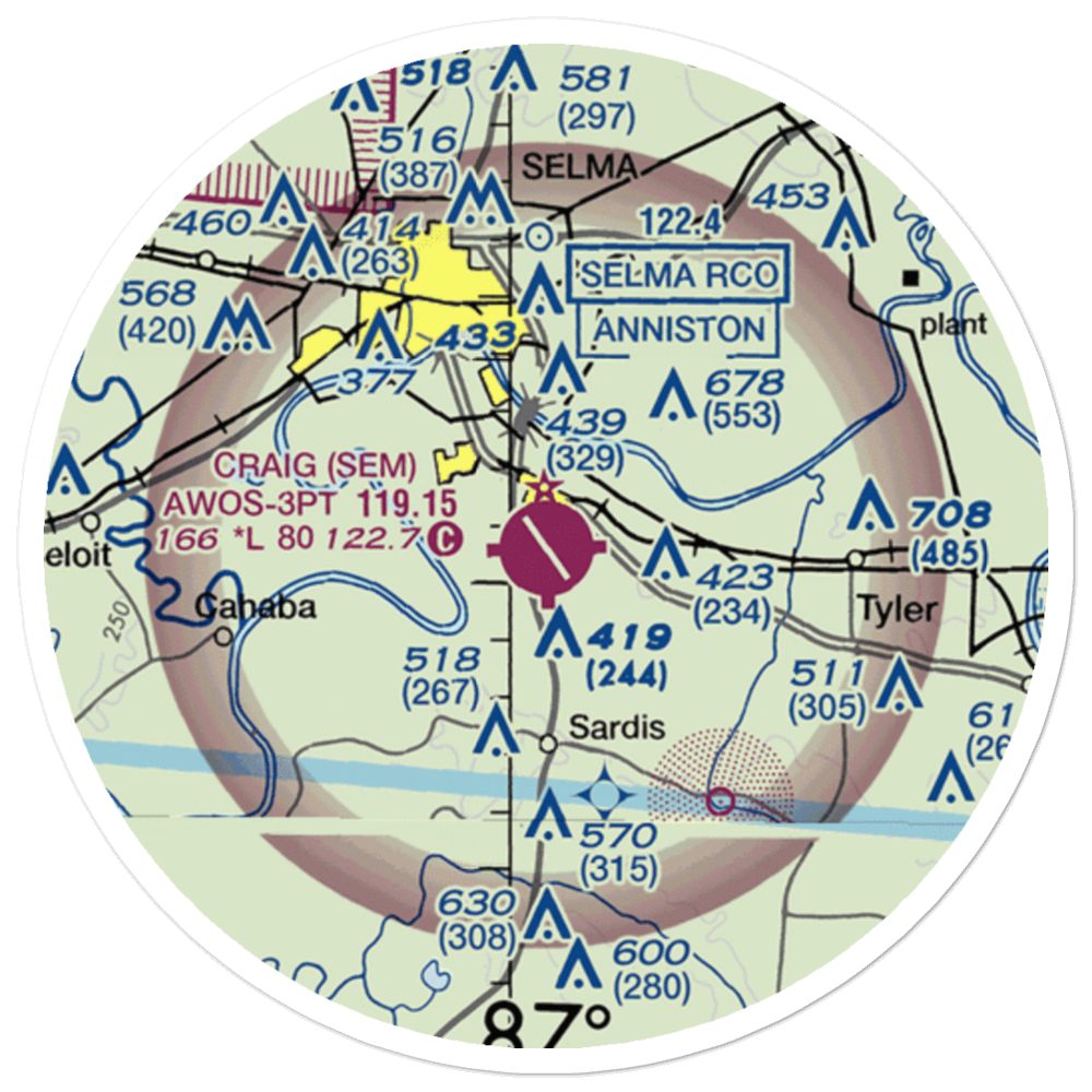 Craig Field (SEM) VFR Sectional Sticker (20 mile) 