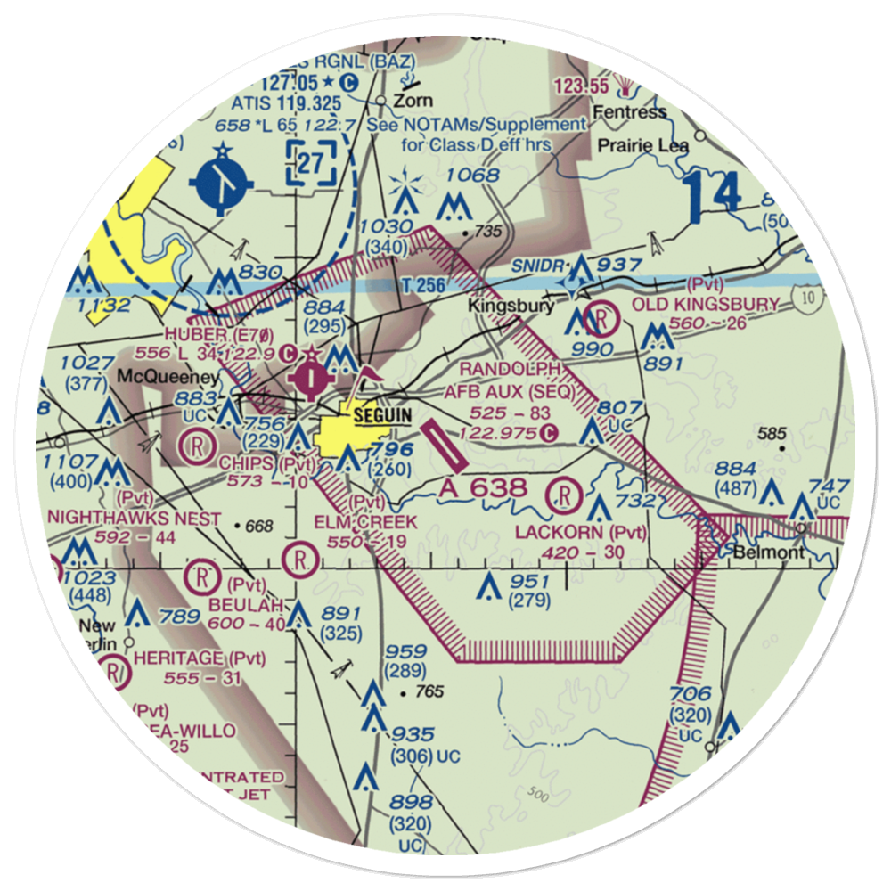 Randolph Air Force Base Auxiliary Airport (SEQ) VFR Sectional Sticker (30 mile) 