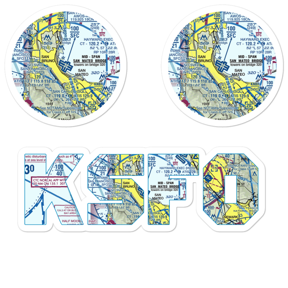 San Francisco International Airport (SFO) VFR Sectional Sticker Pack 