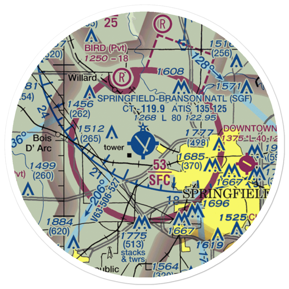 Springfield Branson National Airport (SGF) VFR Sectional Sticker (20 mile) 