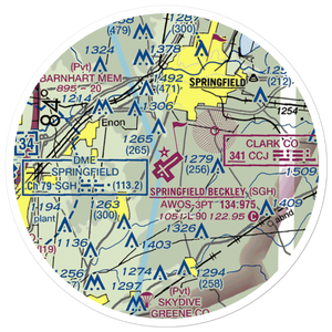 Springfield-Beckley Municipal Airport (SGH) VFR Sectional Sticker (20 mile)