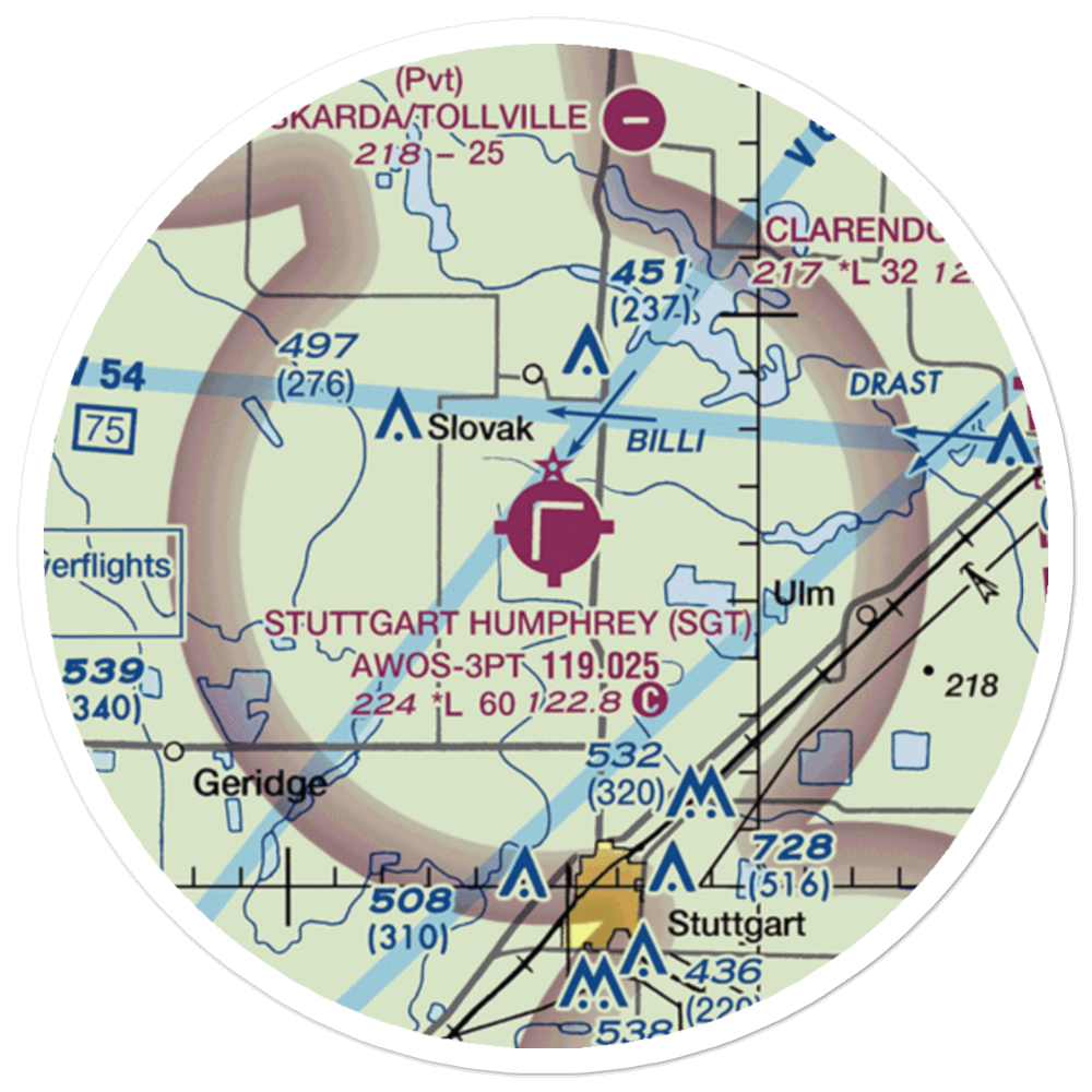 Stuttgart Municipal Airport / Carl Humphrey Field (SGT) VFR Sectional Sticker (20 mile) 