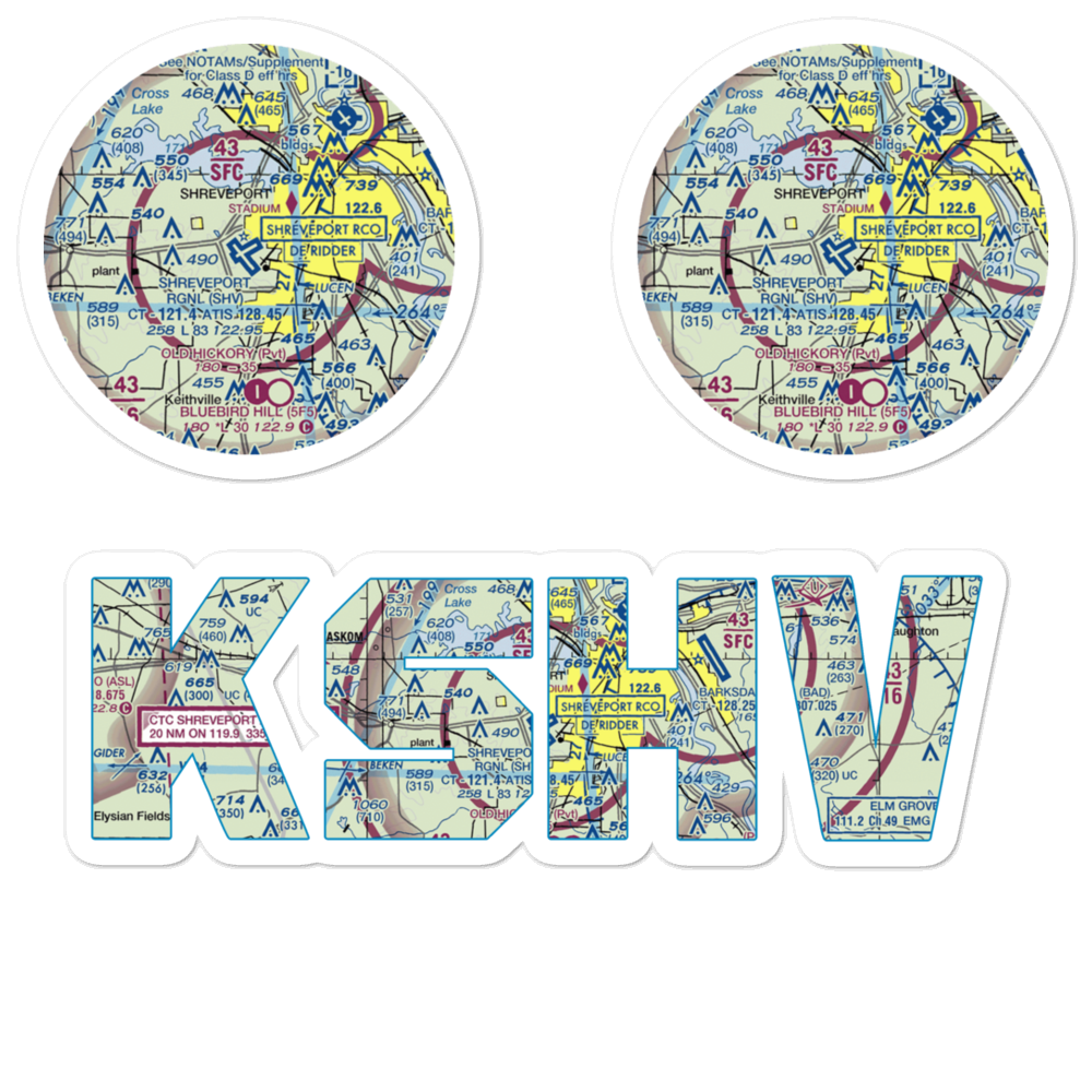Shreveport Regional Airport (SHV) VFR Sectional Sticker Pack 