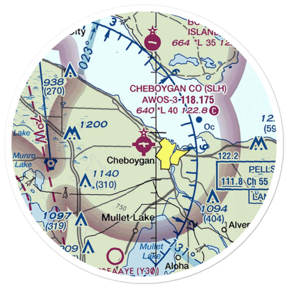 Cheboygan County Airport (SLH) VFR Sectional Sticker (20 mile) 