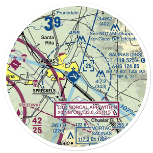 Salinas Municipal Airport (SNS) VFR Sectional Sticker (20 mile)