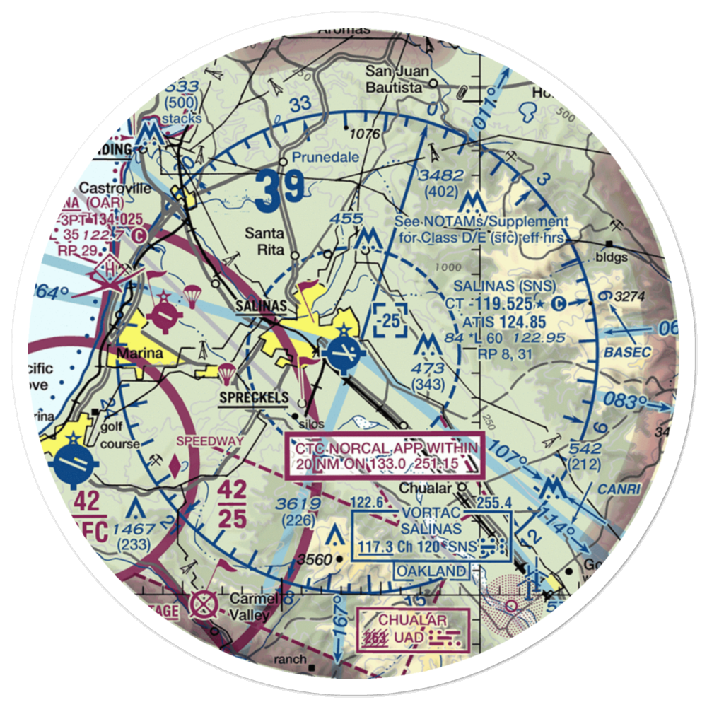 Salinas Municipal Airport (SNS) VFR Sectional Sticker (30 mile) 