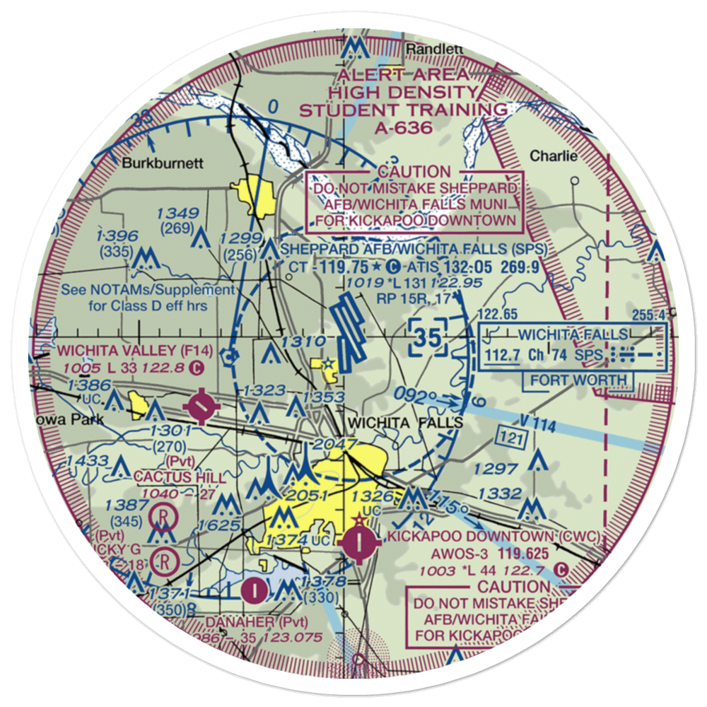 Sheppard Air Force Base-Wichita Falls Municipal Airport (SPS) VFR Sectional Sticker (30 mile) 