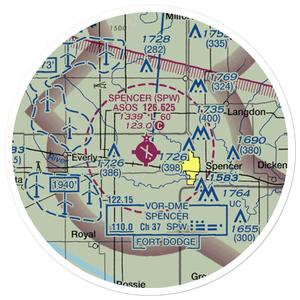 Spencer Municipal Airport (SPW) VFR Sectional Sticker (20 mile)