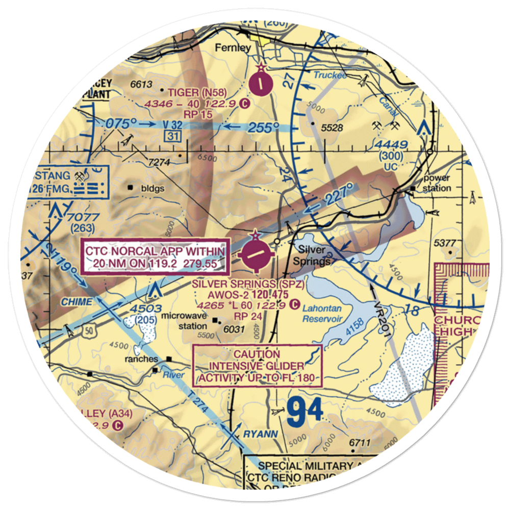 Silver Springs Airport (SPZ) VFR Sectional Sticker (30 mile) 