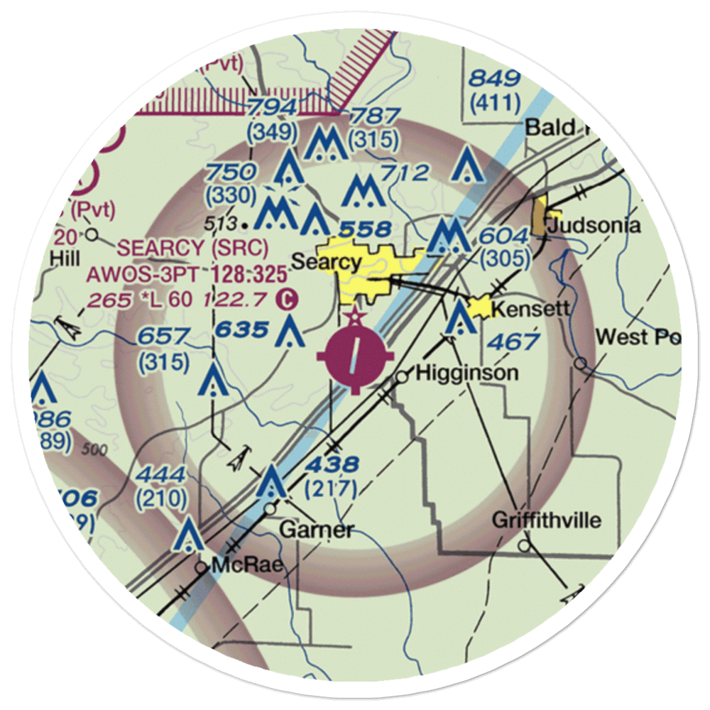 Searcy Municipal Airport (SRC) VFR Sectional Sticker (20 mile) 