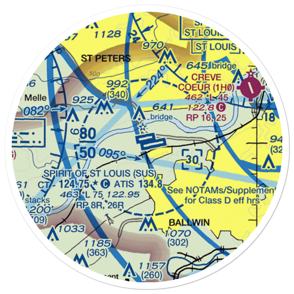 Spirit of St Louis Airport (SUS) VFR Sectional Sticker (20 mile) 