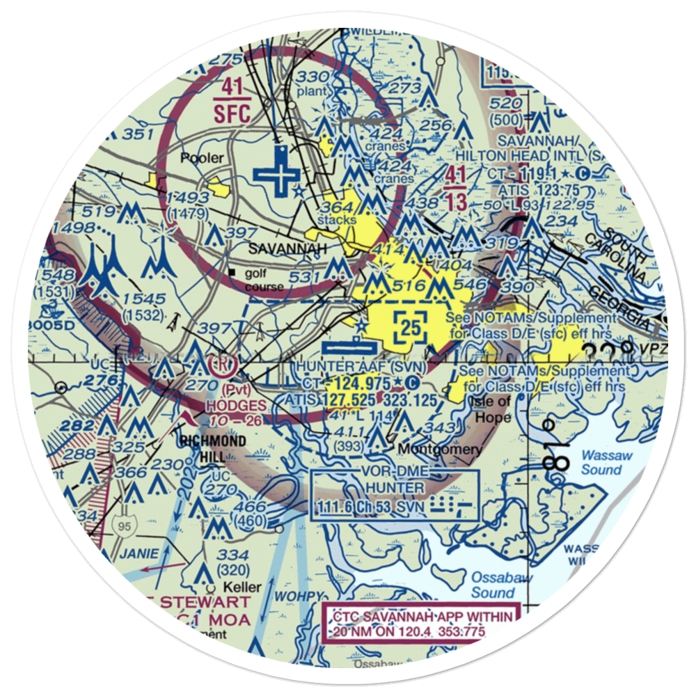 Hunter Army Air Field (SVN) VFR Sectional Sticker (30 mile) 