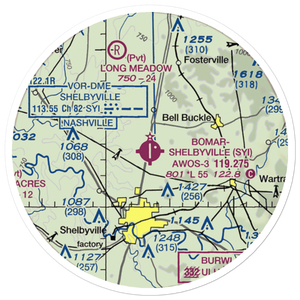 Bomar Field Shelbyville Municipal Airport (SYI) VFR Sectional Sticker (20 mile)