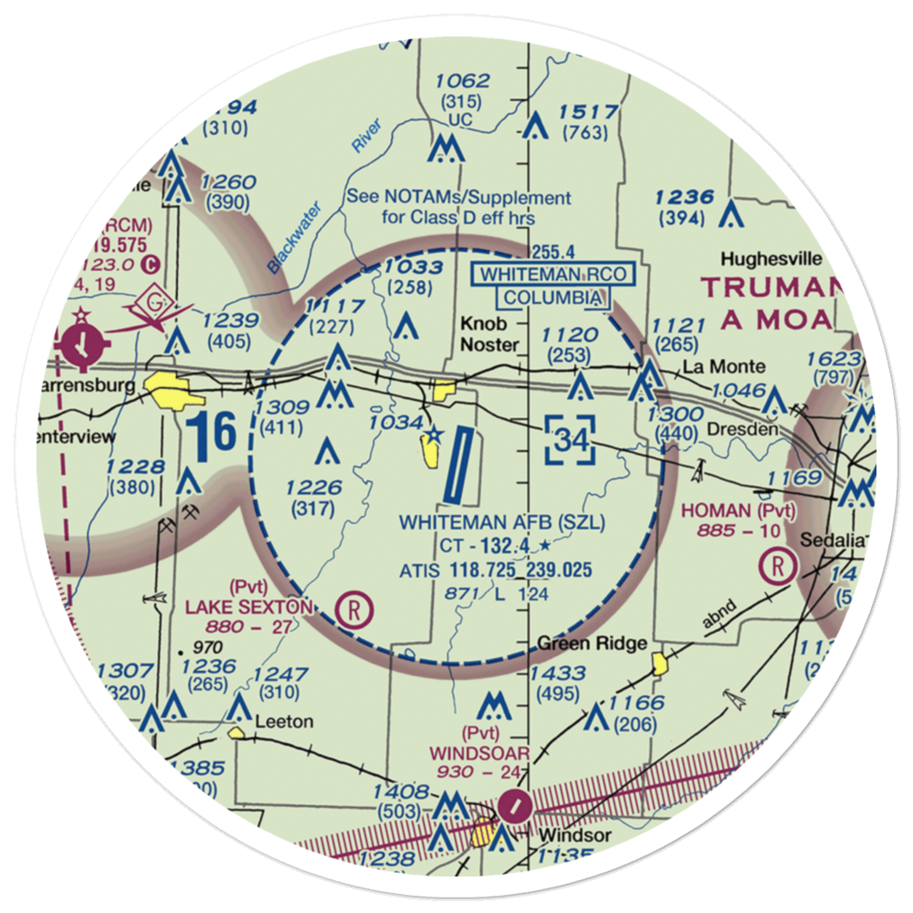 Whiteman Air Force Base (SZL) VFR Sectional Sticker (30 mile) 