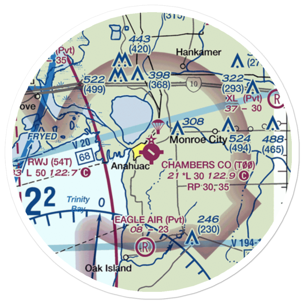 Chambers County Airport (T00) VFR Sectional Sticker (20 mile) 