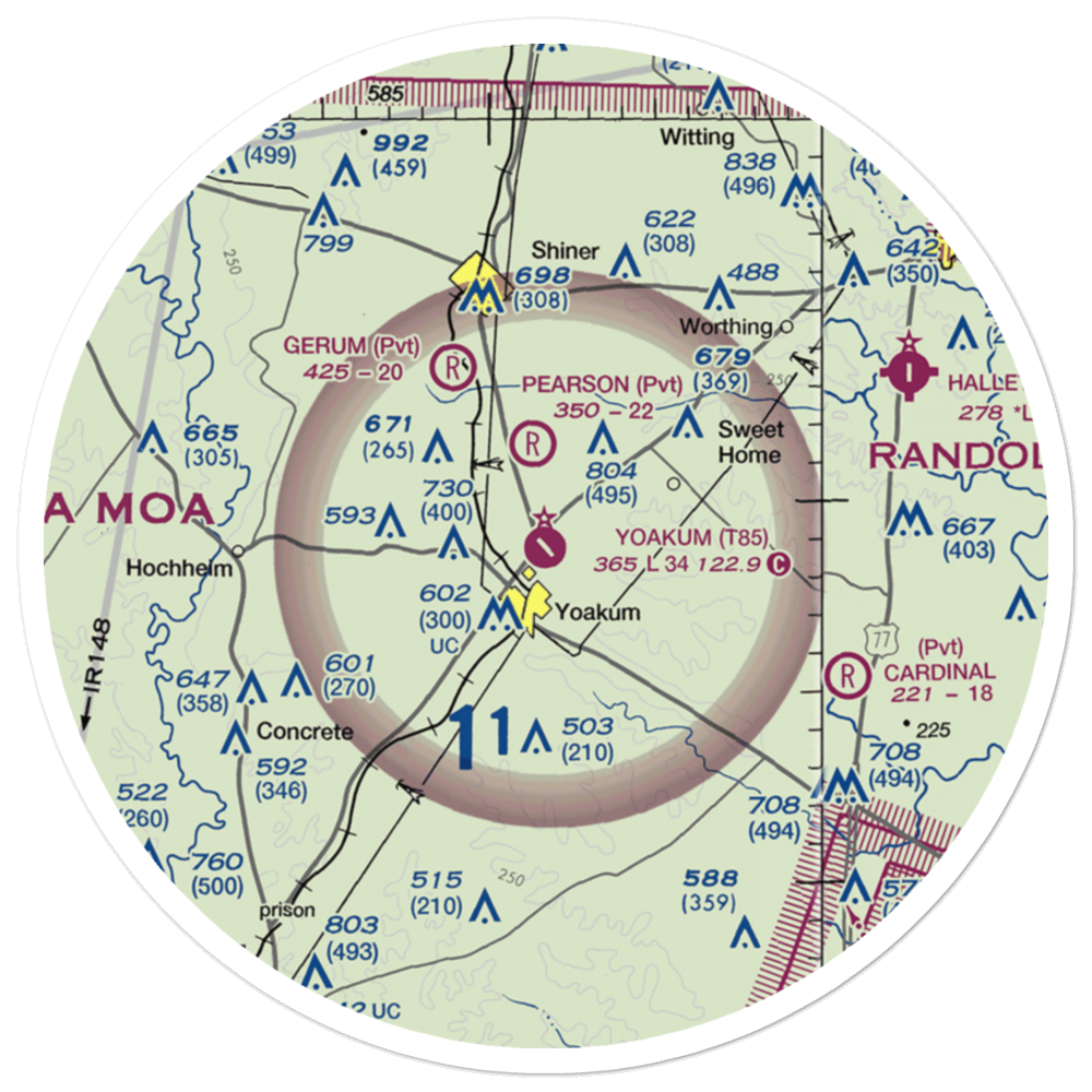 Yoakum Municipal Airport (T85) VFR Sectional Sticker (30 mile) 