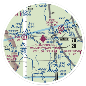 Chambers County Winnie Stowell Airport (T90) VFR Sectional Sticker (20 mile)