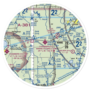 Chambers County Winnie Stowell Airport (T90) VFR Sectional Sticker (30 mile)