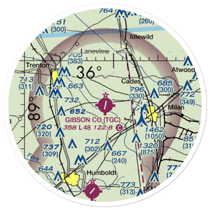 Gibson County Airport (TGC) VFR Sectional Sticker (20 mile)