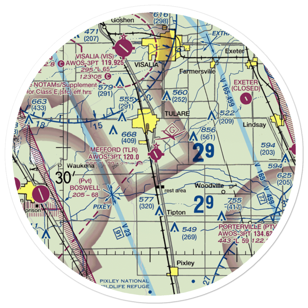 Mefford Field (TLR) VFR Sectional Sticker (30 mile) 