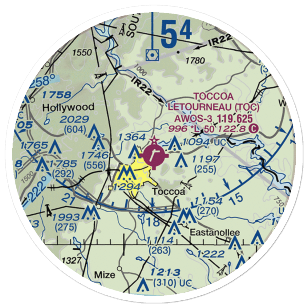 Toccoa Airport - R.G. Letourneau Field (TOC) VFR Sectional Sticker (20 mile) 