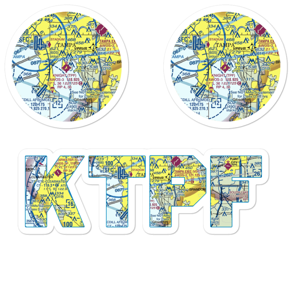 Peter O Knight Airport (TPF) VFR Sectional Sticker Pack 