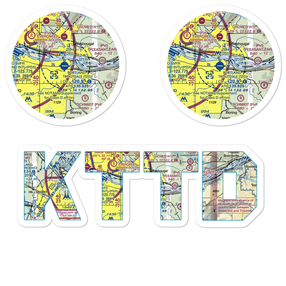 Portland Troutdale Airport (TTD) VFR Sectional Sticker Pack 