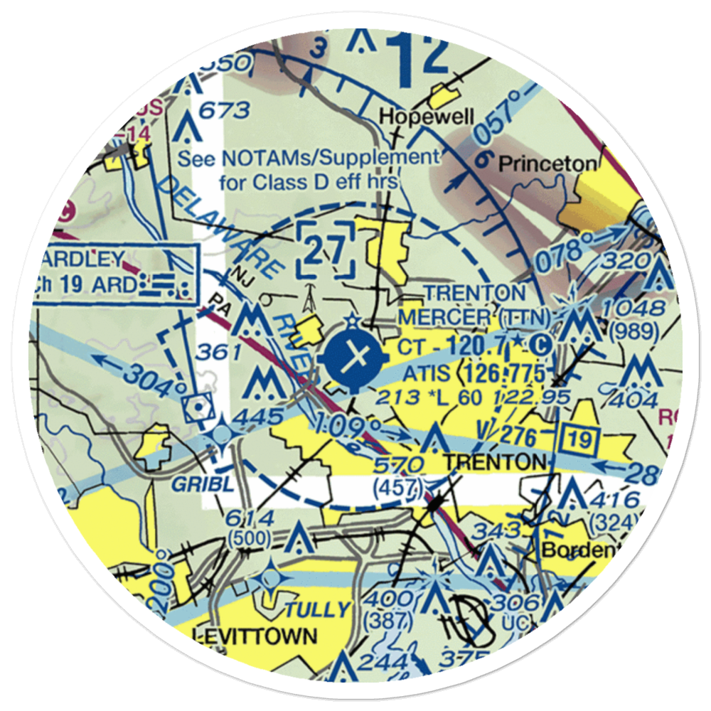 Trenton Mercer Airport (TTN) VFR Sectional Sticker (20 mile) 