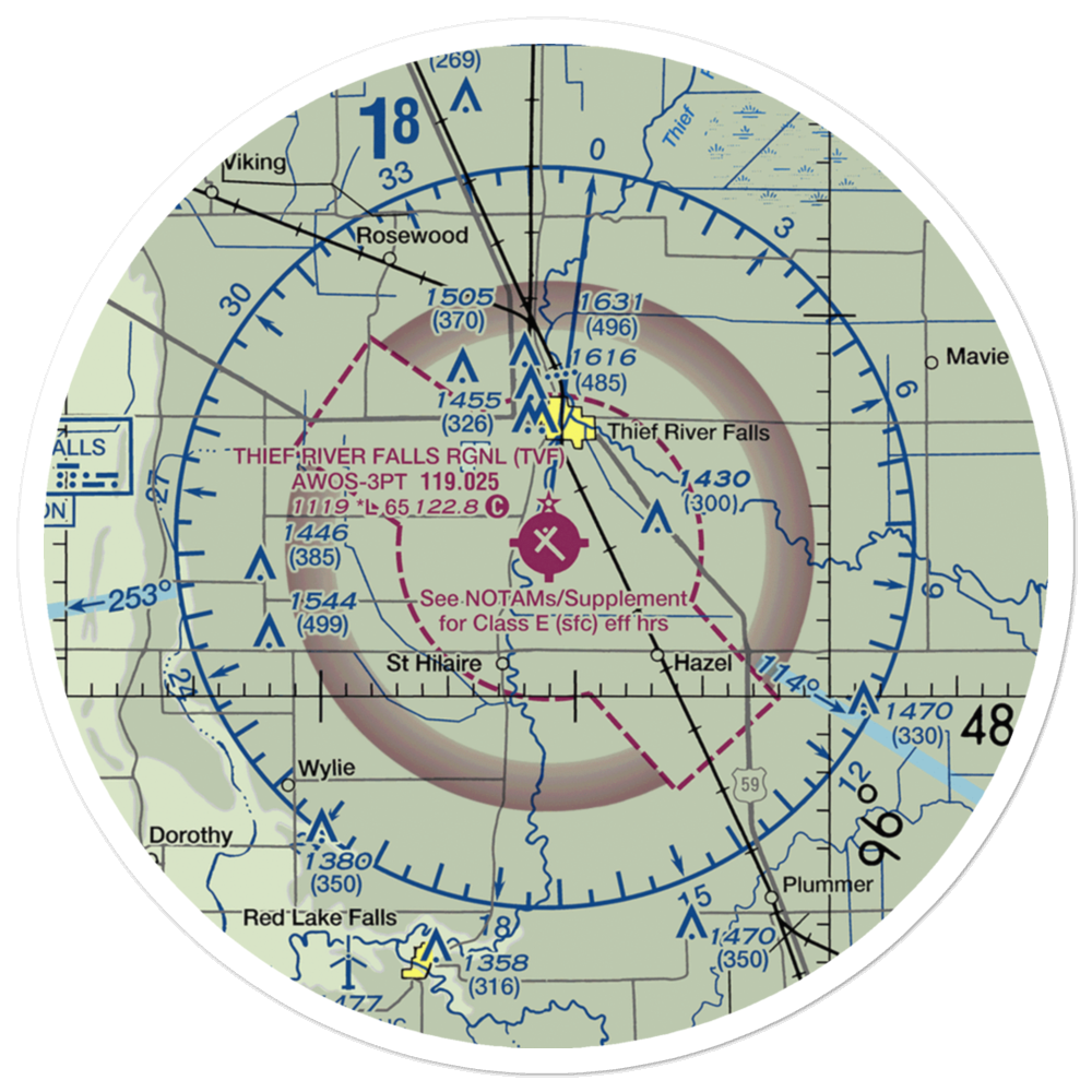 Thief River Falls Regional Airport (TVF) VFR Sectional Sticker (30 mile) 