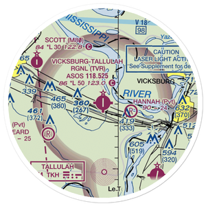 Vicksburg Tallulah Regional Airport (TVR) VFR Sectional Sticker (20 mile)