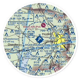 Tyler Pounds Regional Airport (TYR) VFR Sectional Sticker (20 mile)