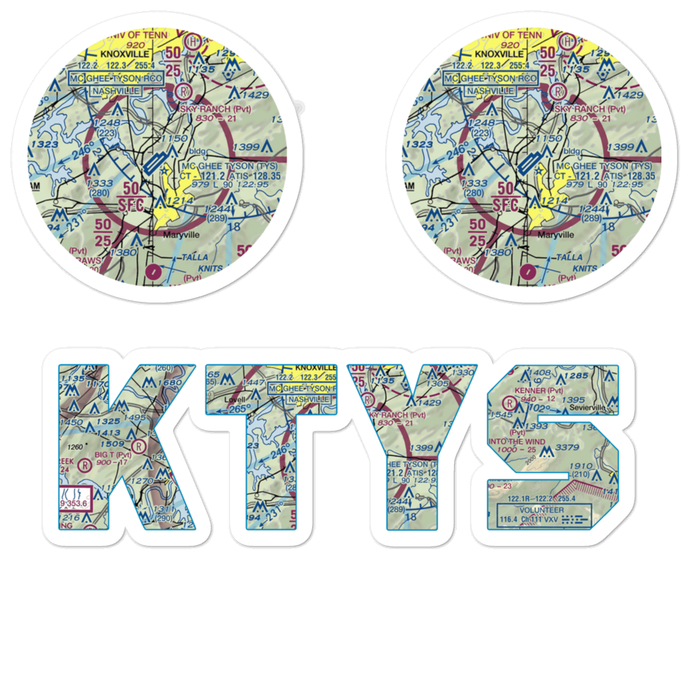 McGhee Tyson Airport (TYS) VFR Sectional Sticker Pack 