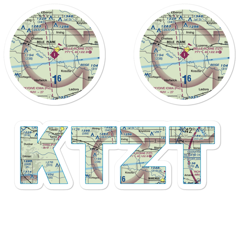 Belle Plaine Municipal Airport (TZT) VFR Sectional Sticker Pack 