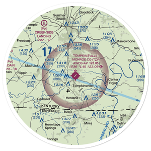 Tompkinsville Monroe County Airport (TZV) VFR Sectional Sticker (30 mile)