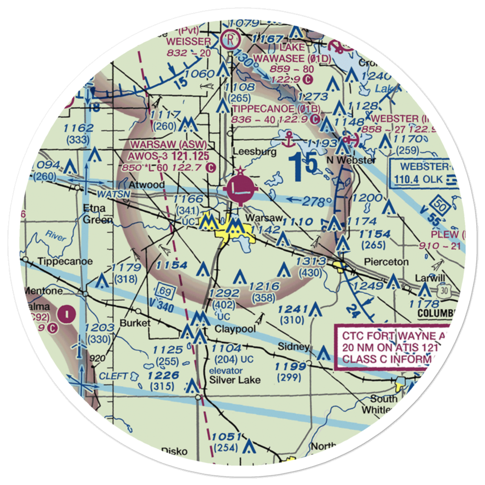 Winona Lake Seaplane Base (02D) VFR Sectional Sticker (30 mile) 