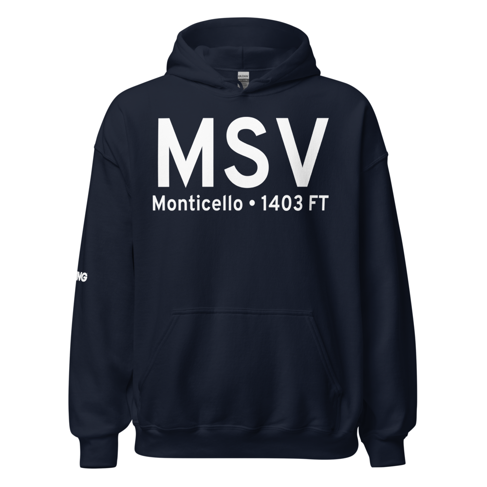 Monticello (KMSV) Airport Hoodie Sweatshirt 