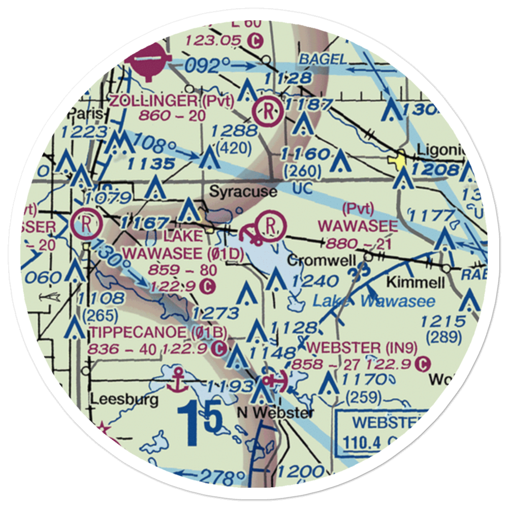 Lake Wawasee Seaplane Base (01D) VFR Sectional Sticker (20 mile) 
