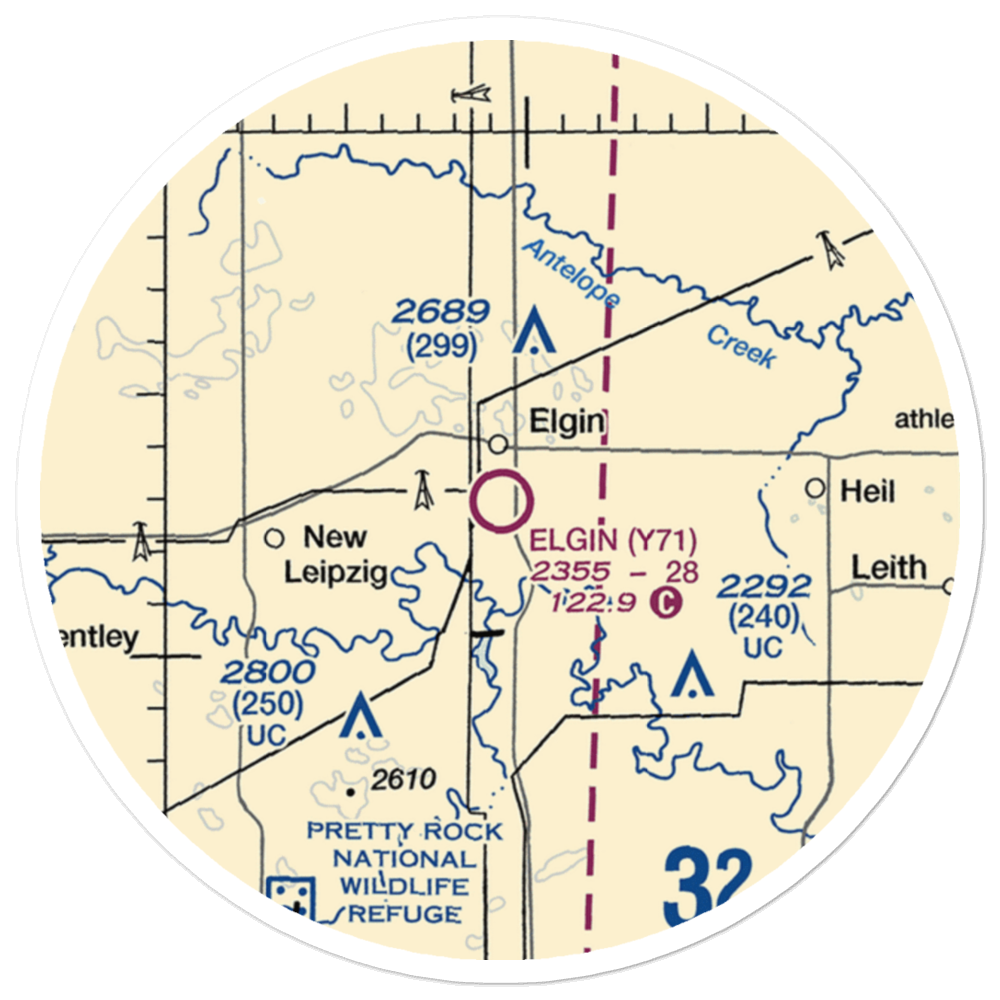 Elgin Municipal Airport (Y71) VFR Sectional Sticker (20 mile) 