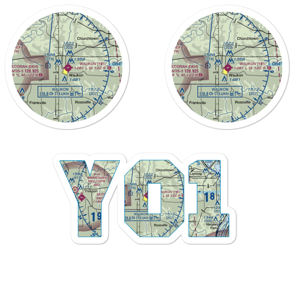 Waukon Municipal Airport (Y01) VFR Sectional Sticker Pack 