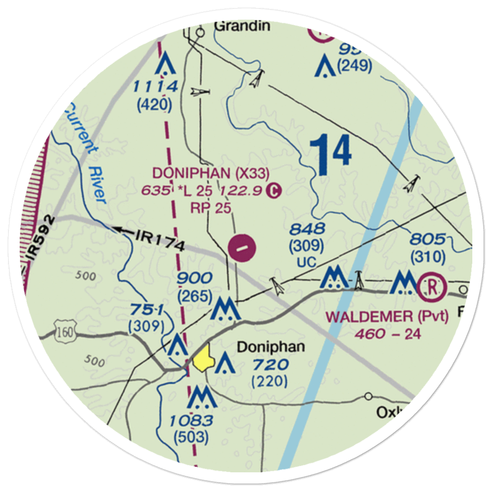Doniphan Municipal Airport (X33) VFR Sectional Sticker (20 mile) 