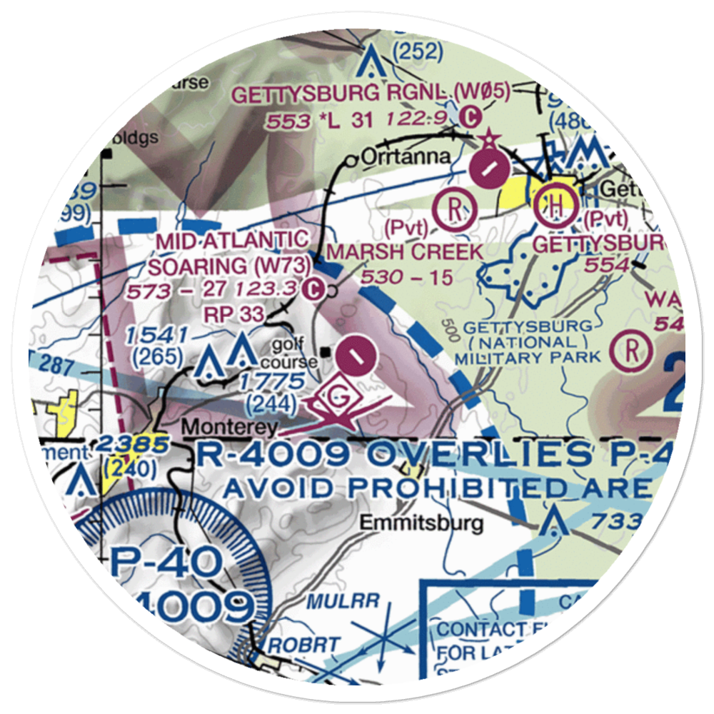 Mid Atlantic Soaring Center Airport (W73) VFR Sectional Sticker (20 mile) 
