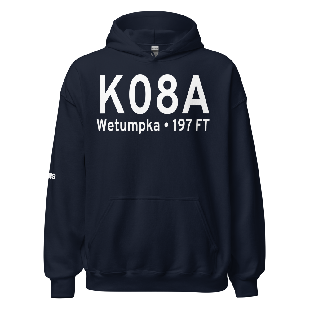Wetumpka Municipal Airport (K08A) ICAO Hoodie Sweatshirt 