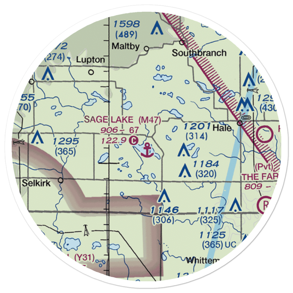Sage Lake Seaplane Base (M47) VFR Sectional Sticker (20 mile) 