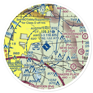 Austin Executive Airport (EDC) VFR Sectional Sticker (20 mile)