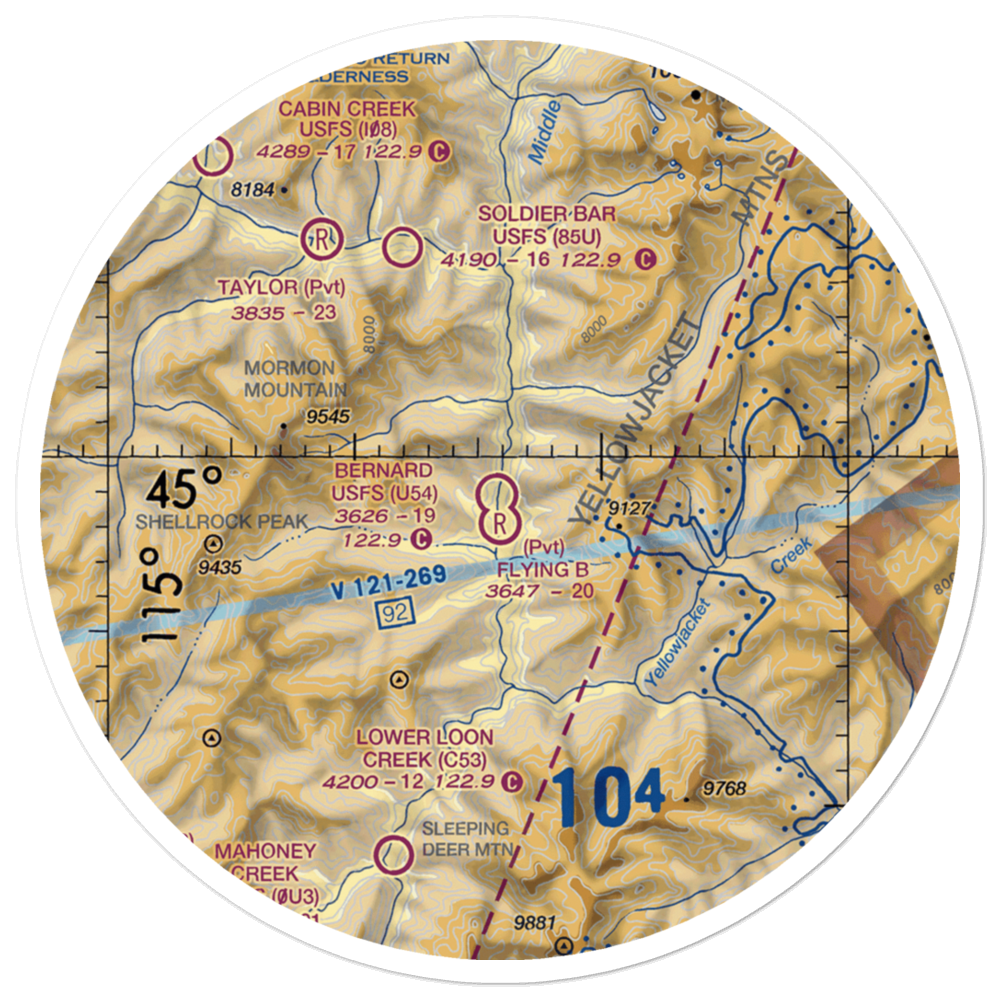 Bernard US Forest Service Airport (U54) VFR Sectional Sticker (30 mile) 