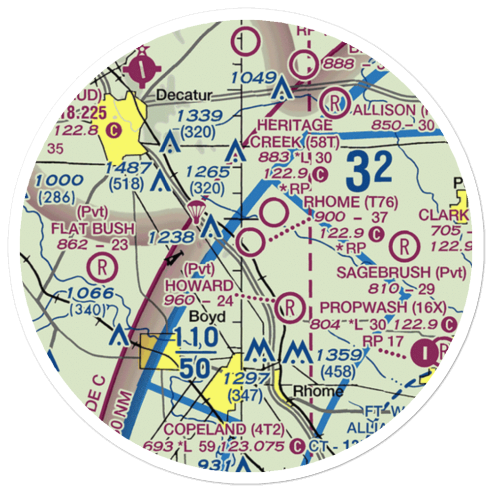 Rhome Meadows Airport (T76) VFR Sectional Sticker (20 mile) 