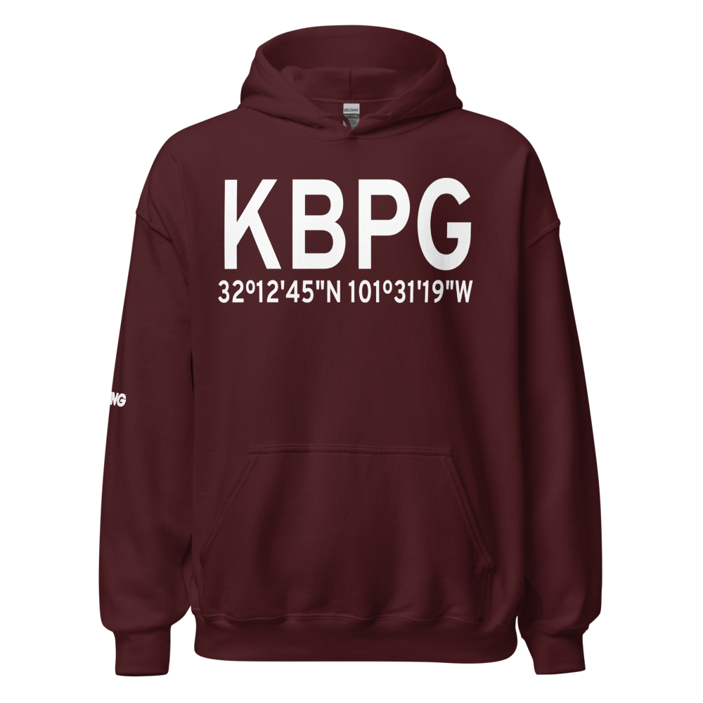 Big Spring Mc Mahon-Wrinkle Airport (KBPG) ICAO Hoodie Sweatshirt 